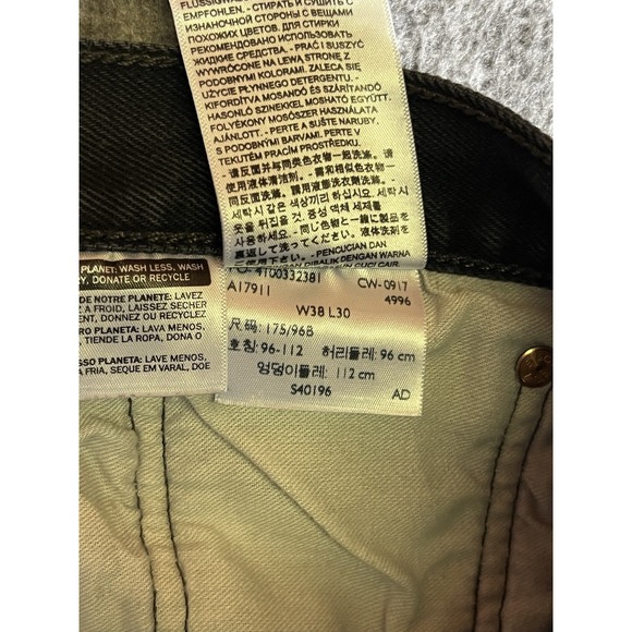 Levis 501 Jeans Black Straight Button Fly Denim‎ Work Mens Size 38x29 - Picture 10 of 11